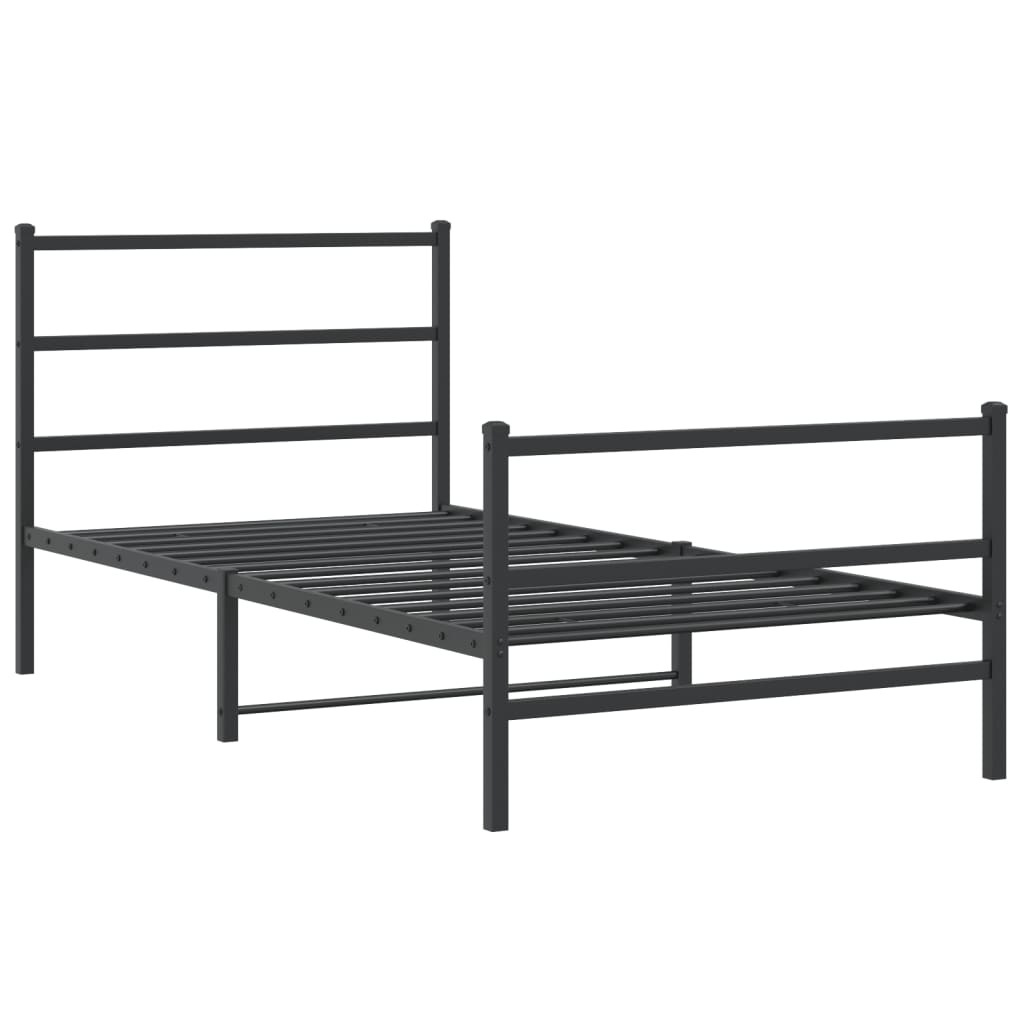 Metal Bed Frame with Headboard and Footboard Black 107x203 cm