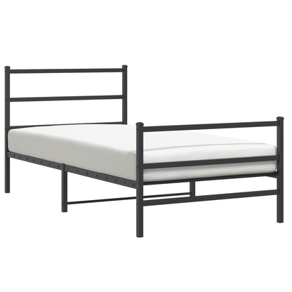 Metal Bed Frame with Headboard and Footboard Black 107x203 cm