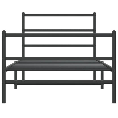 Metal Bed Frame with Headboard and Footboard Black 107x203 cm