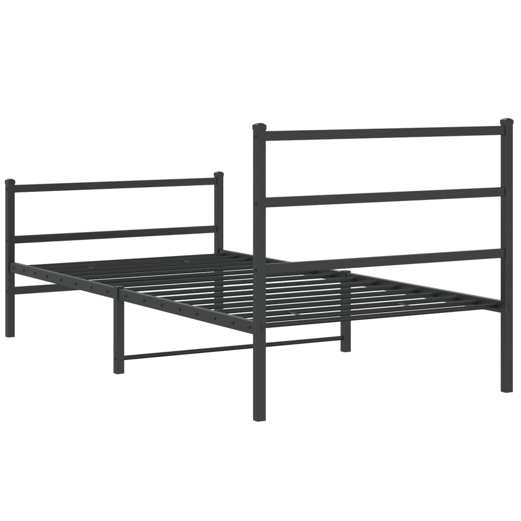 Metal Bed Frame with Headboard and Footboard Black 107x203 cm