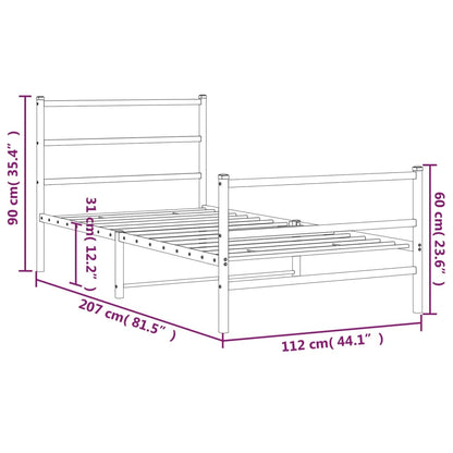 Metal Bed Frame with Headboard and Footboard Black 107x203 cm