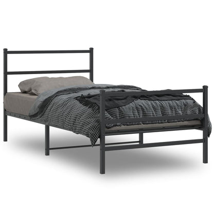 Metal Bed Frame with Headboard and Footboard Black 107x203 cm