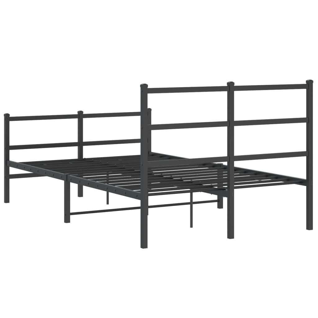 Metal Bed Frame with Headboard and Footboard Black 120x190 cm Small Double