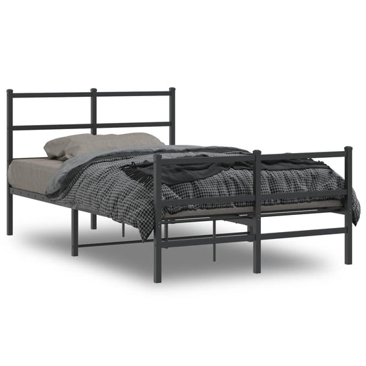 Metal Bed Frame with Headboard and Footboard Black 120x190 cm Small Double