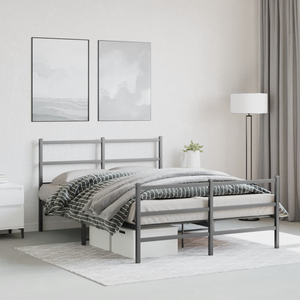 Metal Bed Frame with Headboard and Footboard Black 140x190 cm