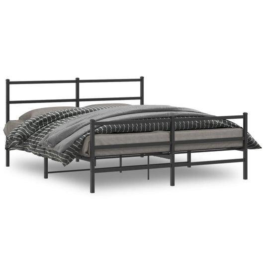 Metal Bed Frame with Headboard and Footboard Black 160x200 cm