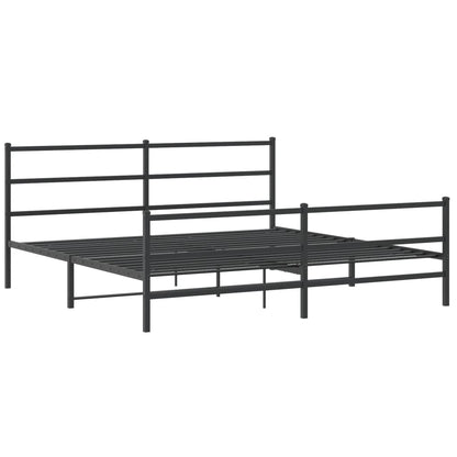 Metal Bed Frame with Headboard and Footboard Black 193x203 cm