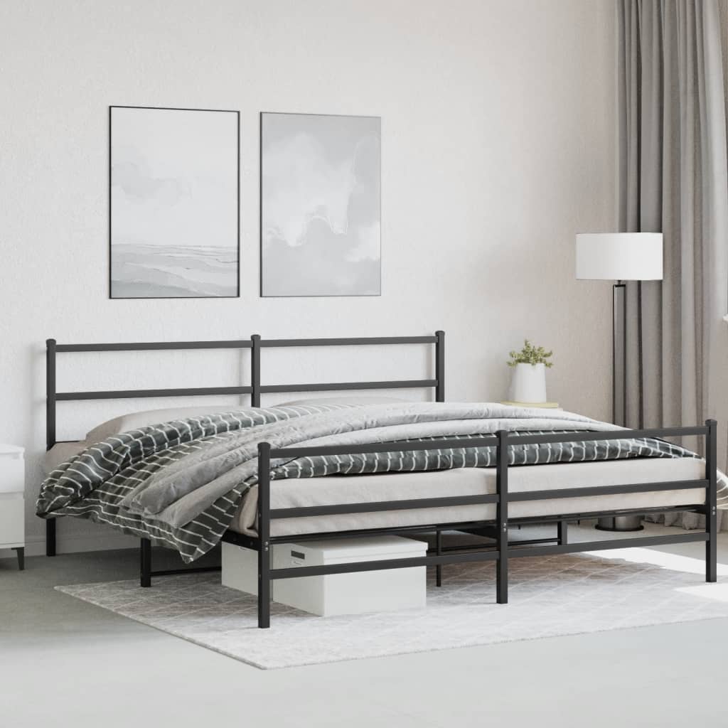 Metal Bed Frame with Headboard and Footboard Black 193x203 cm