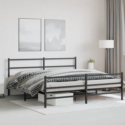 Metal Bed Frame with Headboard and Footboard Black 193x203 cm