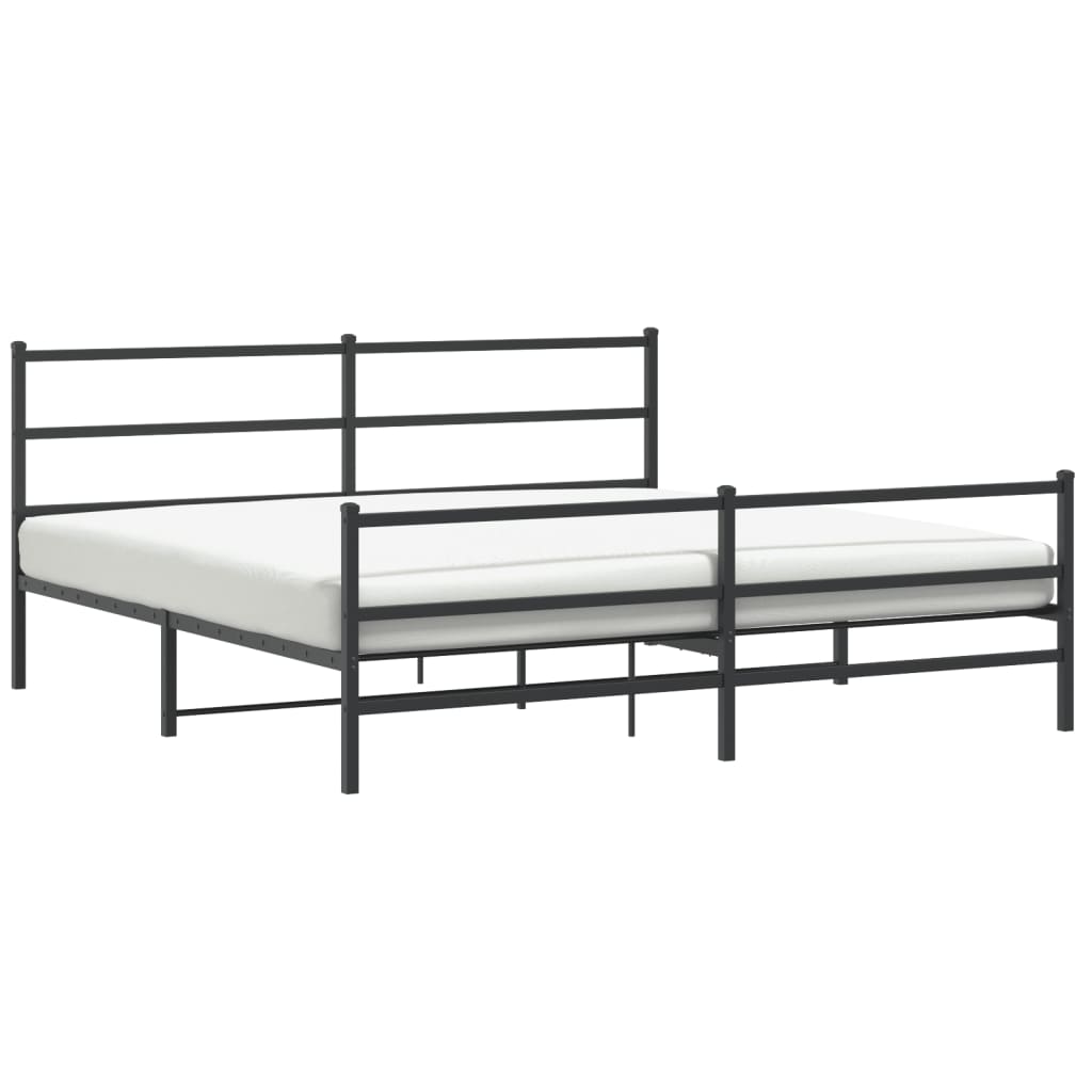 Metal Bed Frame with Headboard and Footboard Black 193x203 cm