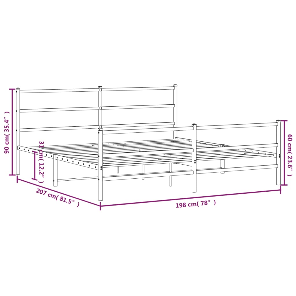 Metal Bed Frame with Headboard and Footboard Black 193x203 cm