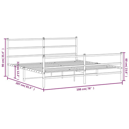 Metal Bed Frame with Headboard and Footboard Black 193x203 cm