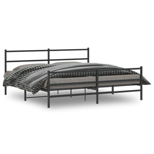 Metal Bed Frame with Headboard and Footboard Black 193x203 cm