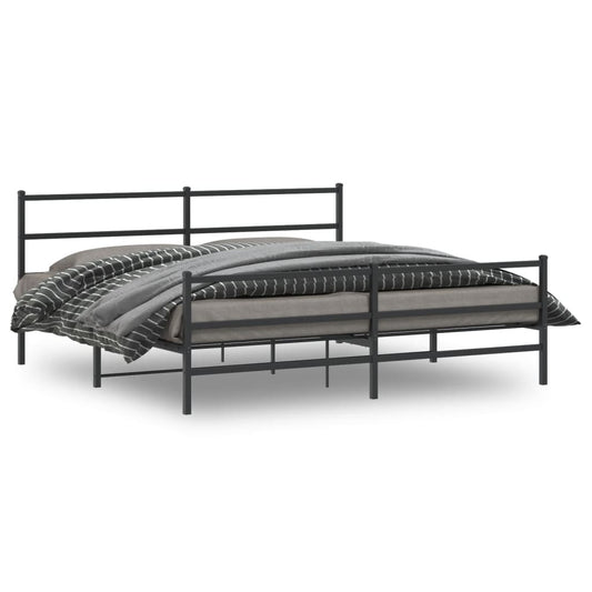 Metal Bed Frame with Headboard and Footboard Black 200x200 cm