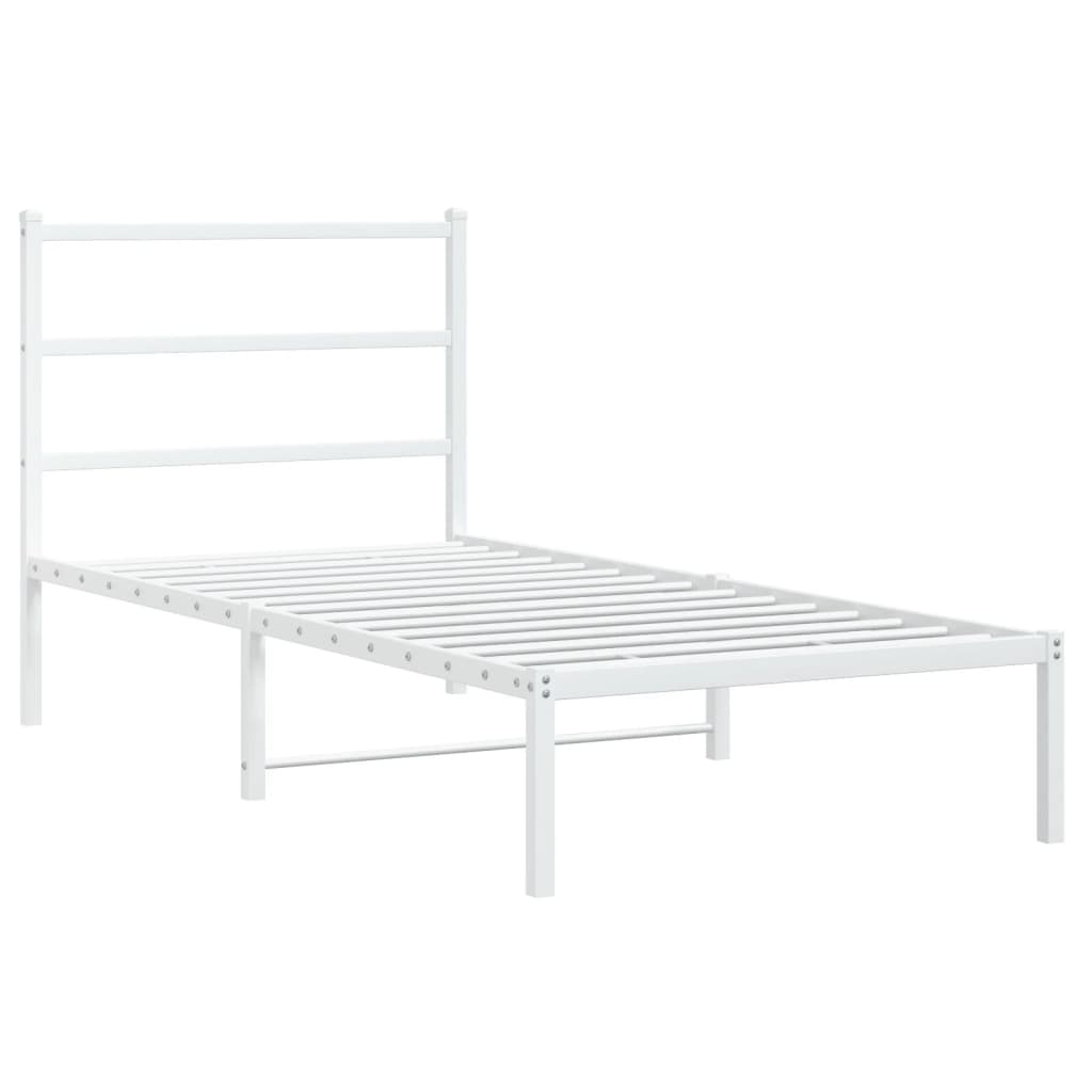 Metal Bed Frame with Headboard White 90x200 cm