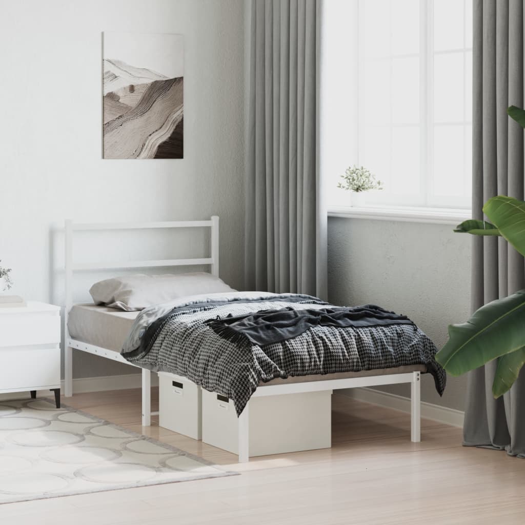 Metal Bed Frame with Headboard White 90x200 cm