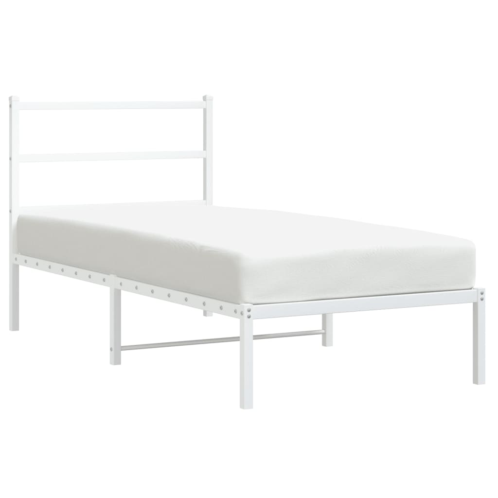 Metal Bed Frame with Headboard White 90x200 cm