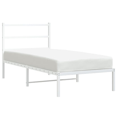 Metal Bed Frame with Headboard White 90x200 cm