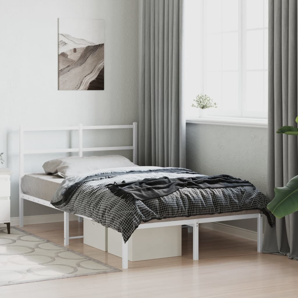 Metal Bed Frame with Headboard White 120x200 cm