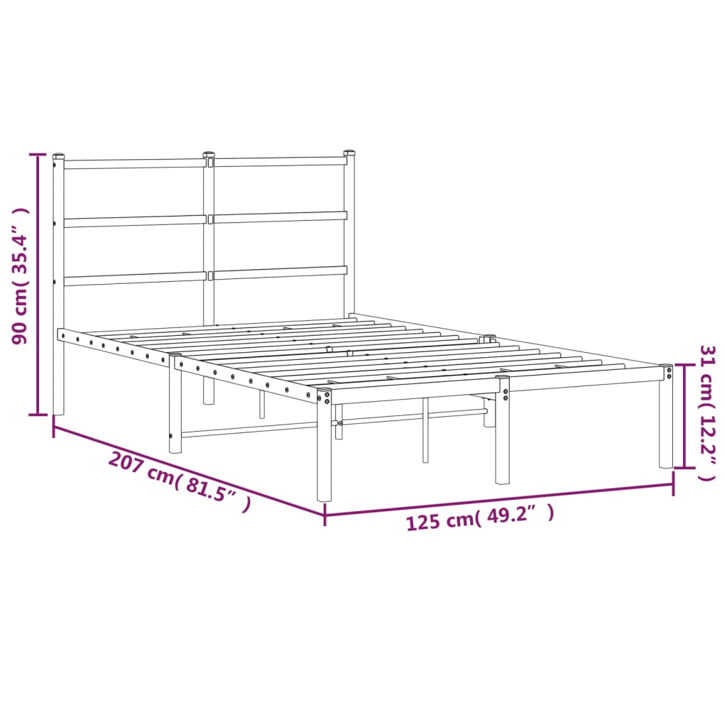 Metal Bed Frame with Headboard White 120x200 cm