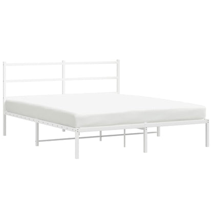 Metal Bed Frame with Headboard White 160x200 cm