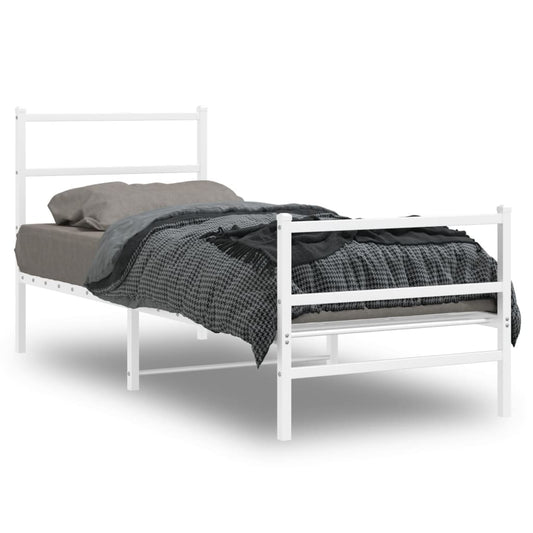 Metal Bed Frame with Headboard and Footboard White 75x190 cm Small Single