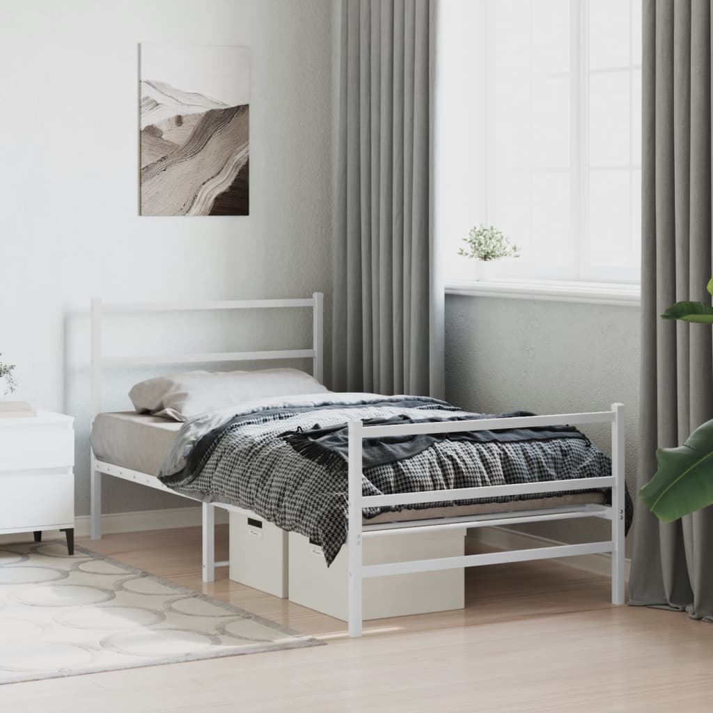 Metal Bed Frame with Headboard and Footboard White 100x200 cm