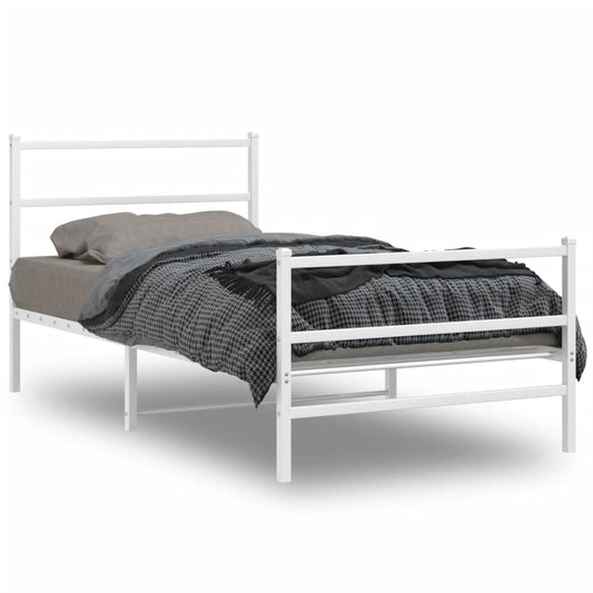 Metal Bed Frame with Headboard and Footboard White 100x200 cm