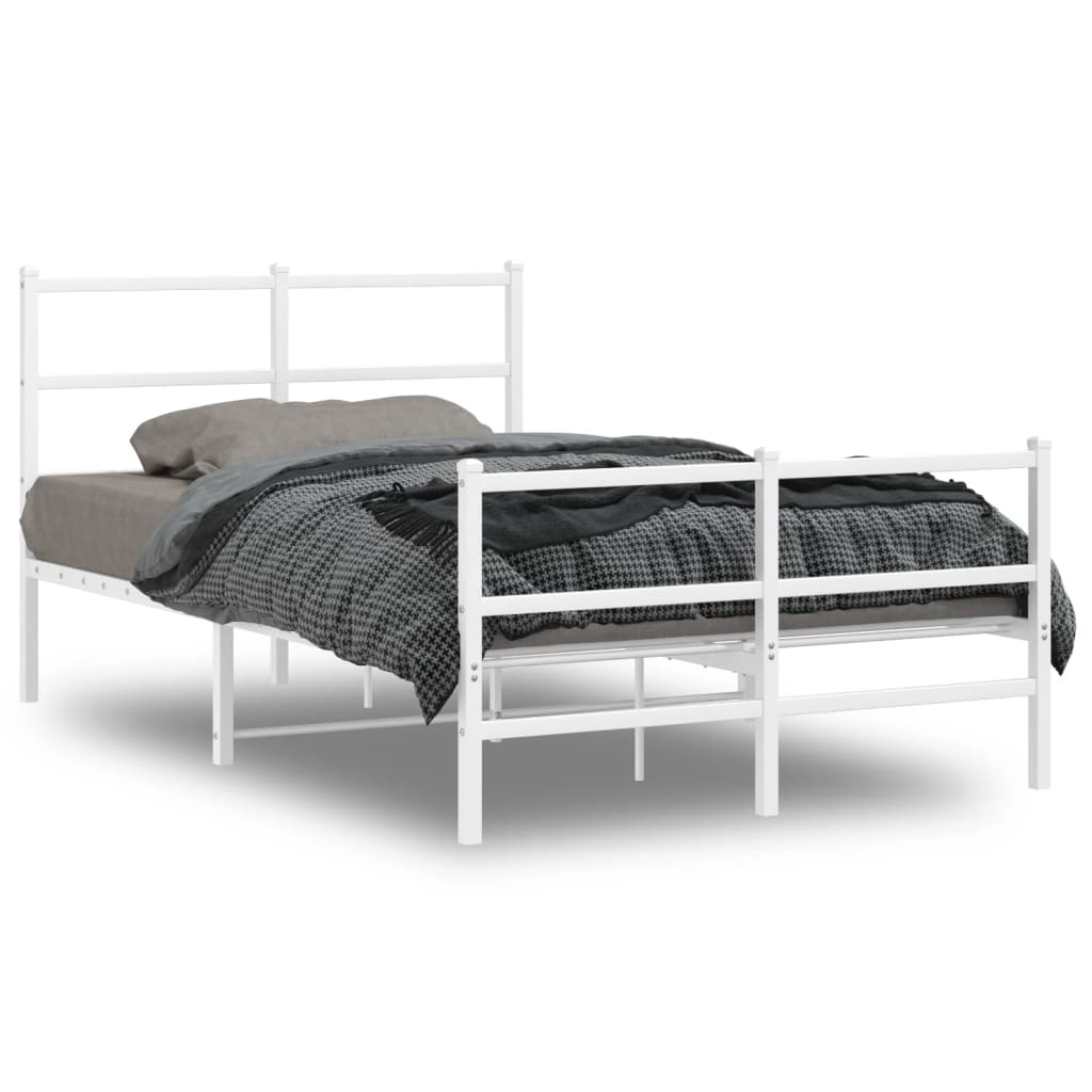 Metal Bed Frame with Headboard and Footboard White 120x200 cm