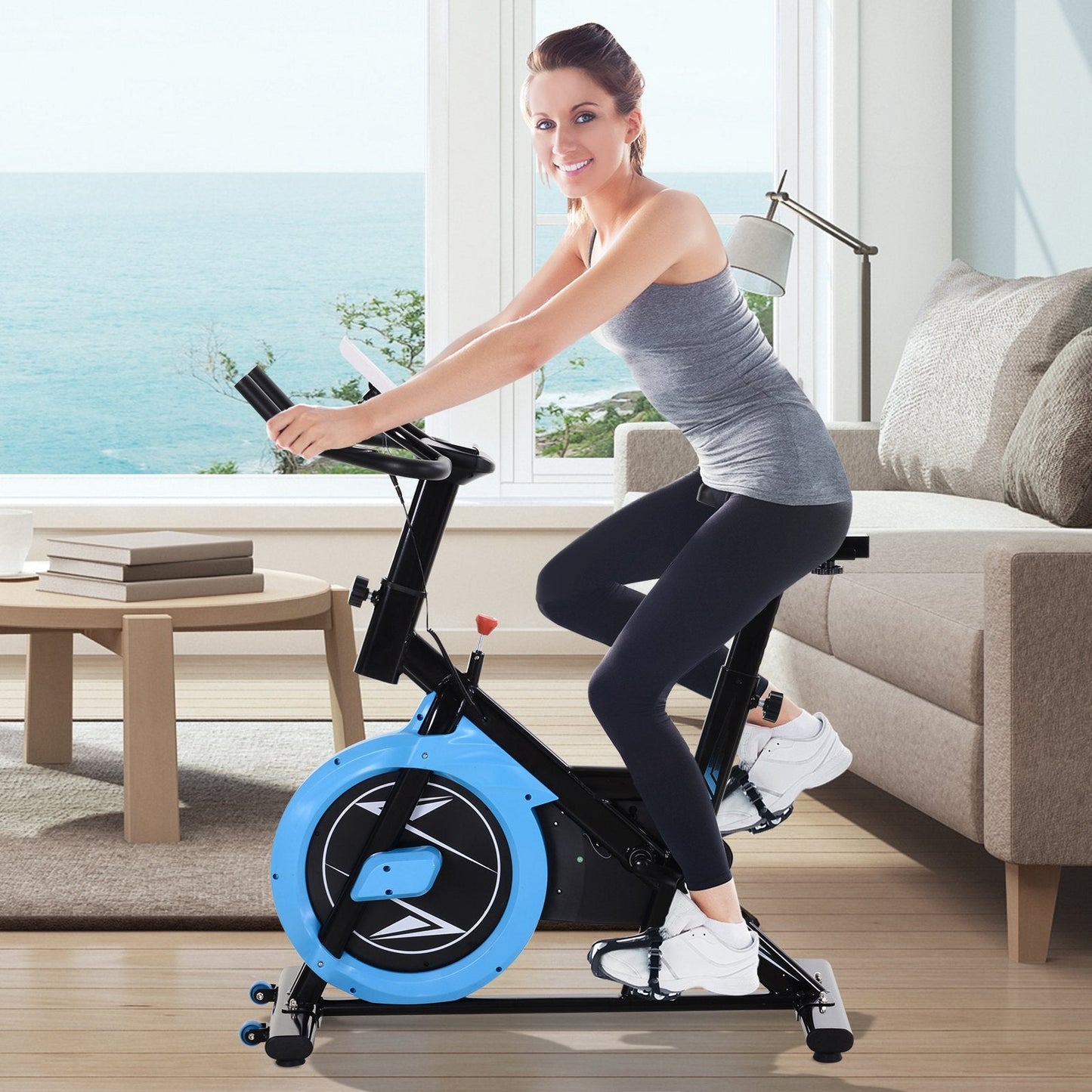 Upright Stationary Exercise Bike Belt Drive Home Gym Indoor Cycling with LCD Monitor