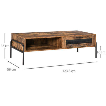 HOMCOM Industrial Coffee Table with Drawer and Open Storage Compartment Living Room