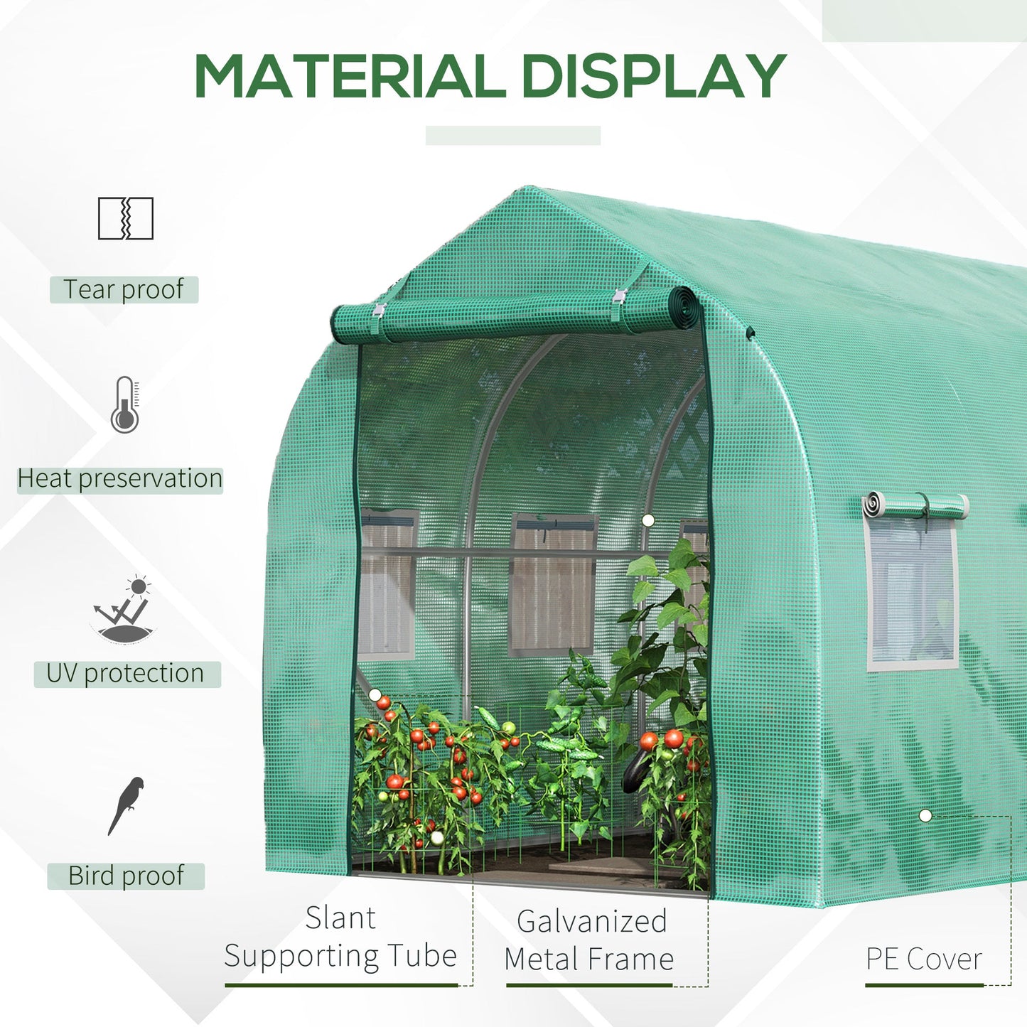 Outsunny Polytunnel Greenhouse with Windows and Door, Walk in Greenhouse for Garden, Backyard (4 x 2M)