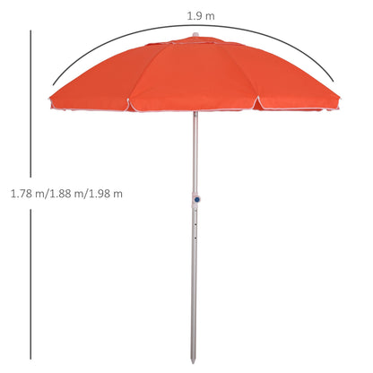 Outsunny 2m Arced Beach Umbrella, Portable Parasol with 3-Angle Tilting Function, Carry Bag, Outdoor Sunshade Shelter with 8 Fibreglass Ribs, Orange