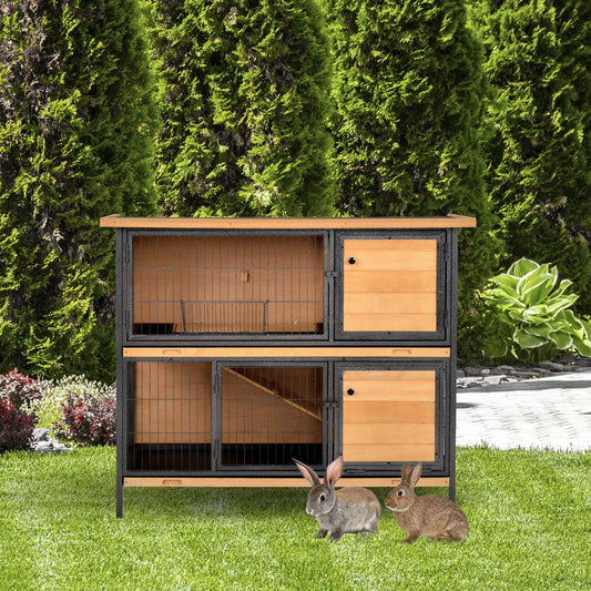 2-Floor Rabbit Hutch, Slide-Out Tray Feeding Trough Lockable Door