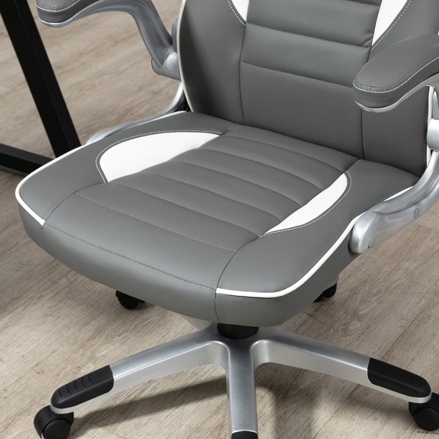 PU Leather Gaming Chair, Height Adjustable with Tilt Function and Flip Up Armrests - Grey