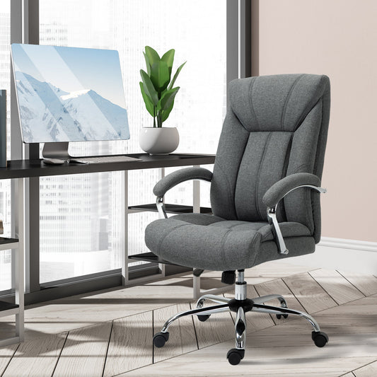 Vinsetto Home Office Chair Linen Fabric Computer Chair with Adjustable Height, Armrests, Swivel Wheels, Grey