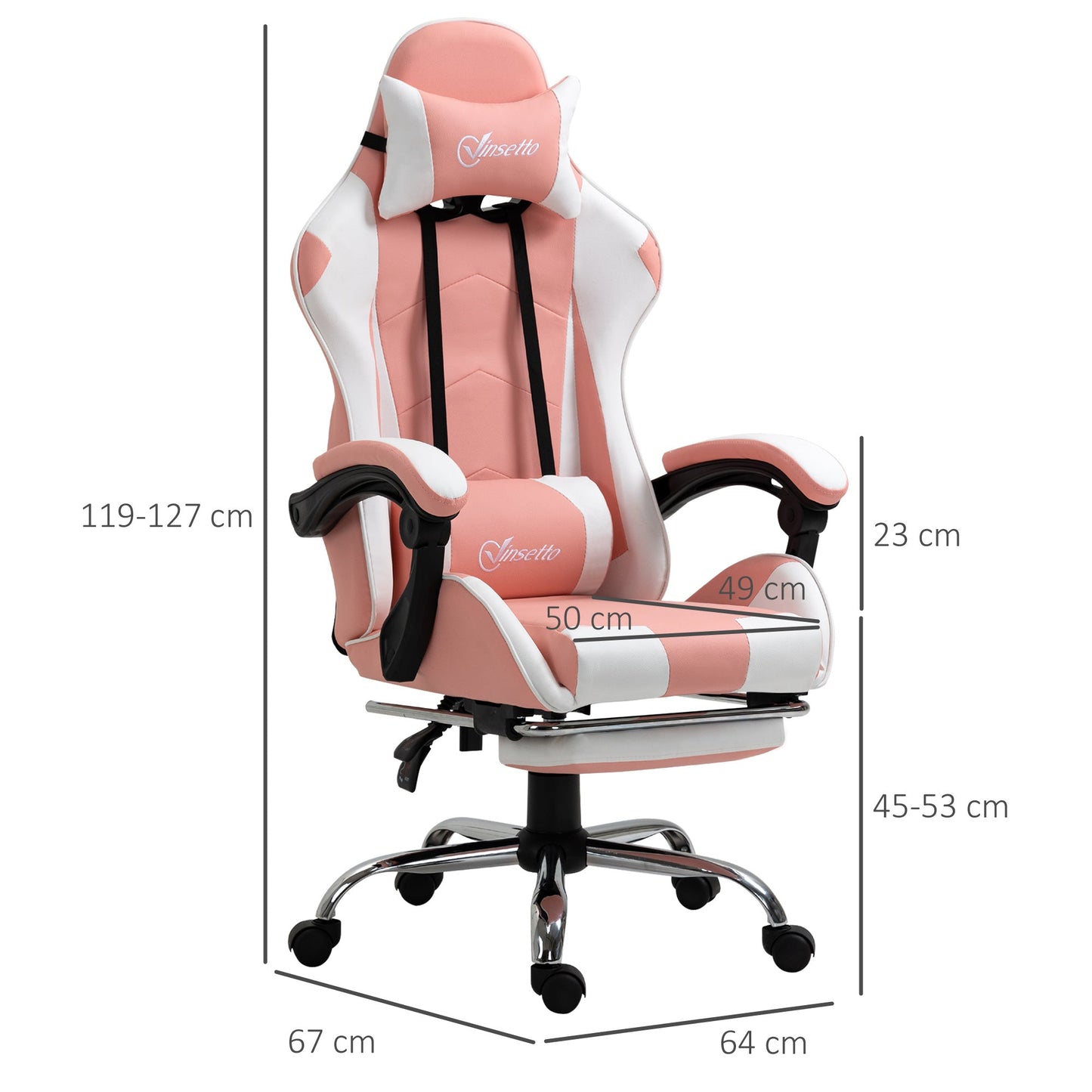 Vinsetto Racing Gaming Chair w/ Lumbar Support, Home Office Desk Gamer Recliner, Pink