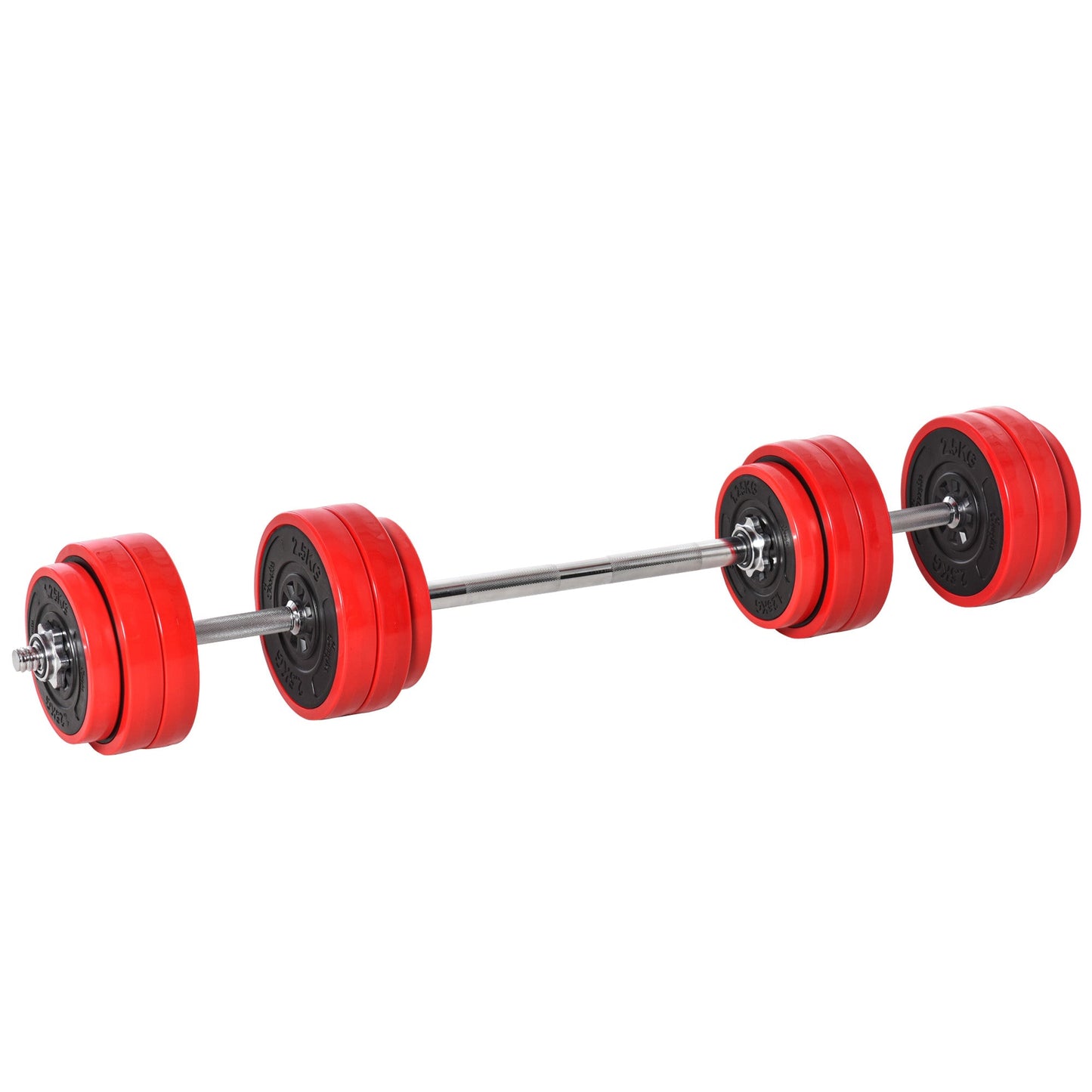 HOMCOM 30KGS 2-In-1 Dumbbell & Barbell Adjustable Set Strength Muscle Exercise Fitness Plate Bar Clamp Rod Home Gym Sports Area