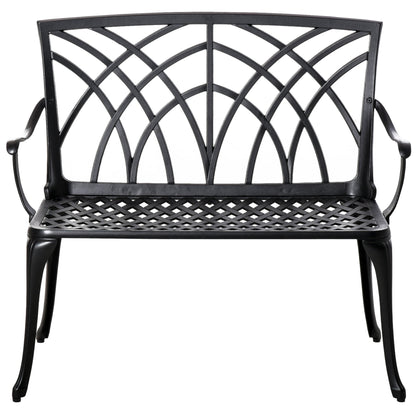 Outsunny 2-Seater Cast Aluminium Garden Bench Loveseat Outdoor Furniture Chair w/ Decorative Backrest & Ergonomic Armrest for Patio Terrace Porch