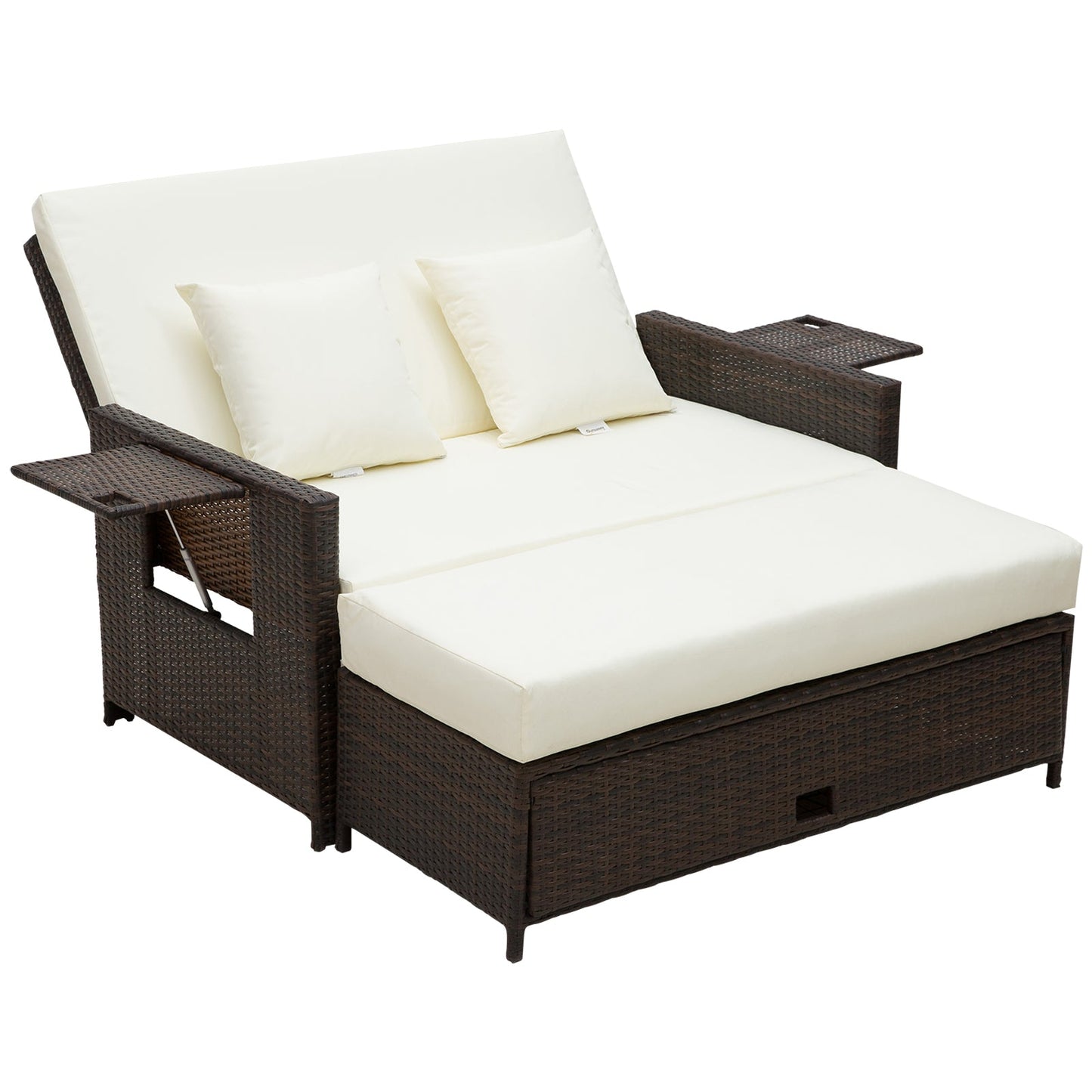 Outsunny 2-Seater Rattan Sun Lounger Daybed - Brown