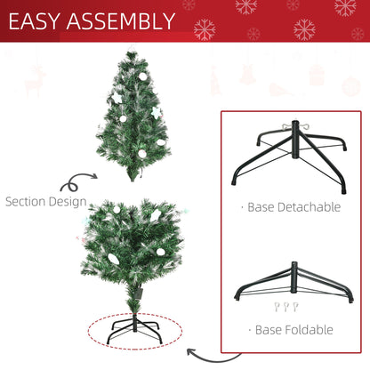 HOMCOM 5FT Pre-Lit Artificial Christmas Tree with Fibre Optic Baubles Fitted Star LED Light Xmas Decoration Green