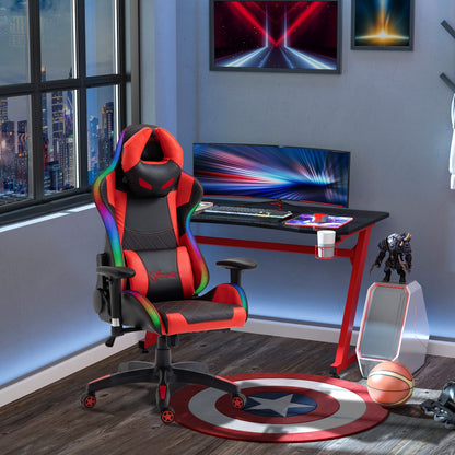 Vinsetto Gaming Office Chair with RGB LED Light, Lumbar Support, Gamer Recliner, Red