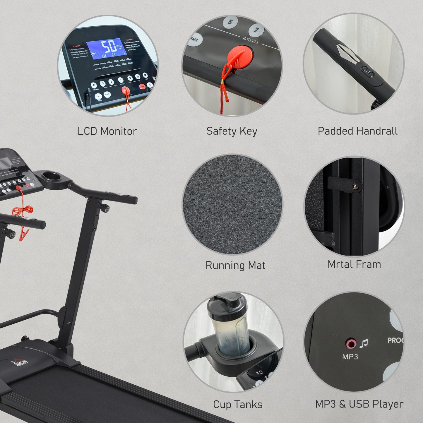 Folding Motorise Treadmill Machine LCD MP3 & USB Player w/ 5 Preset Programs