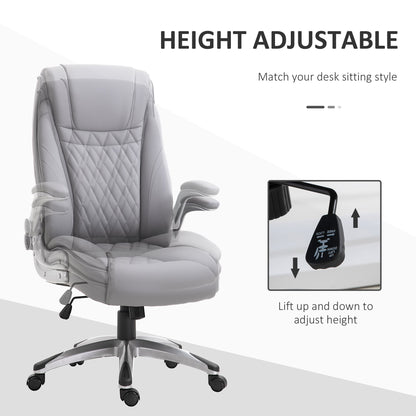 Vinsetto High Back Office Chair PU Leather Upholst, with Flip-up Arm, Wheels, Adjustable Height, Grey