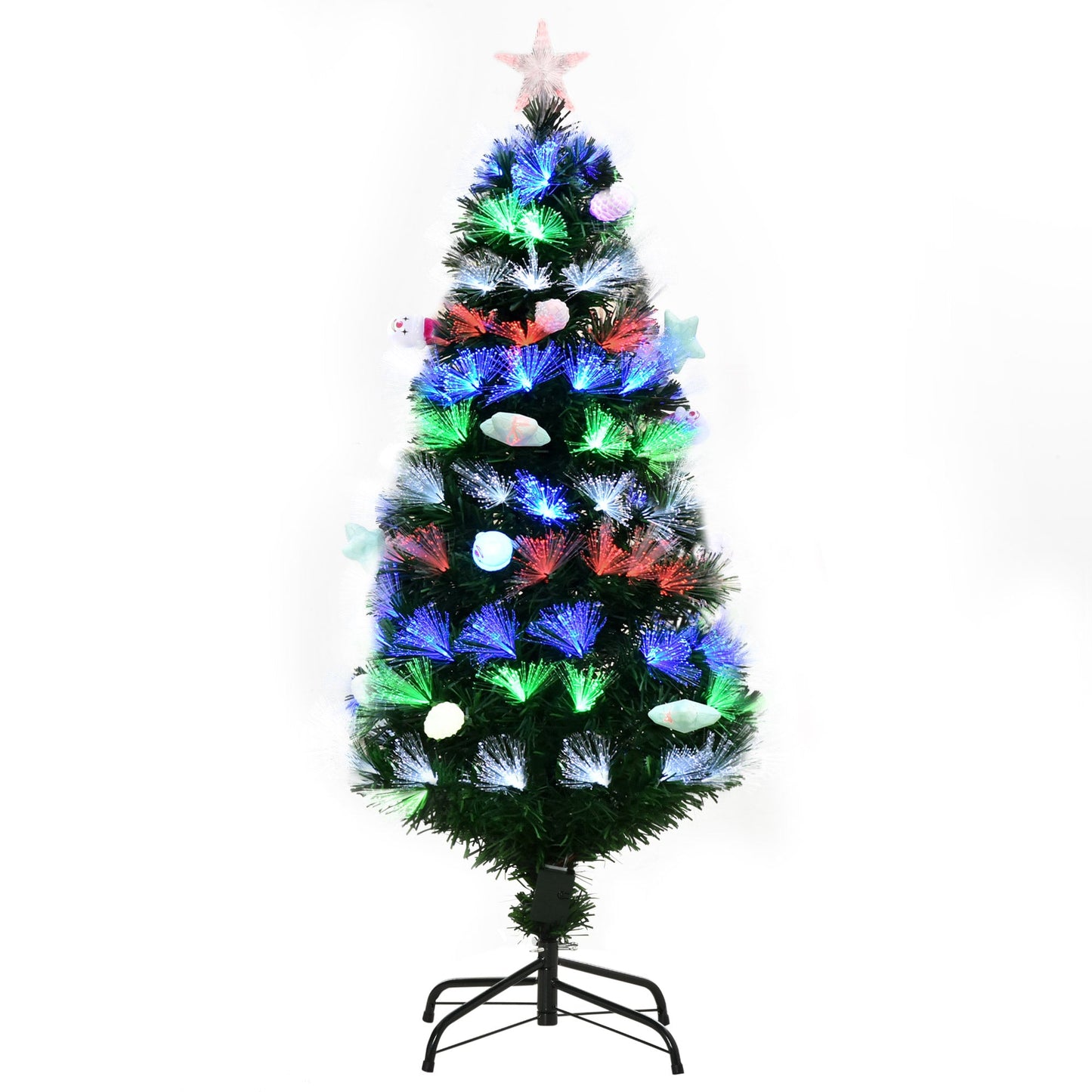 HOMCOM 4FT Pre-Lit Artificial Christmas Tree w/ Fibre Optic Baubles Fitted Star LED Light Holiday Home Xmas Decoration-Green