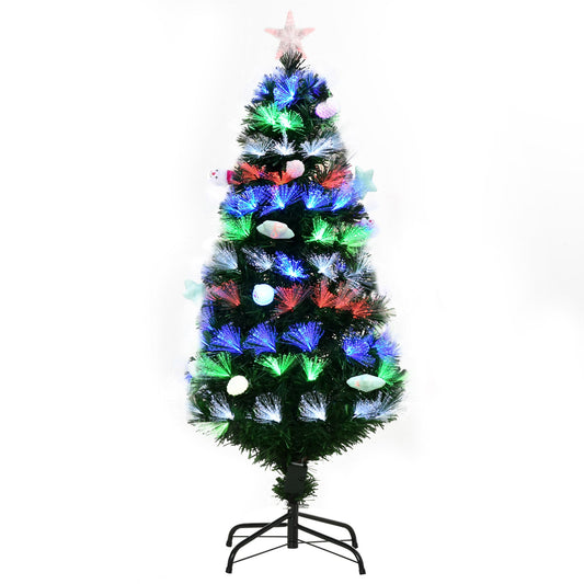 HOMCOM 4FT Pre-Lit Artificial Christmas Tree w/ Fibre Optic Baubles Fitted Star LED Light Holiday Home Xmas Decoration-Green