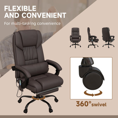 Vinsetto 6-Point PU Leather Massage Racing Chair Electric Padded Recliner Height Angle Adjustable 5 Wheels w/ Remote Footrest Office Comfort Brown