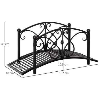 Outsunny Classic Garden Bridge with Safety Railings Arc Footbridge Decorative Pond for Backyard Creek Stream, Black