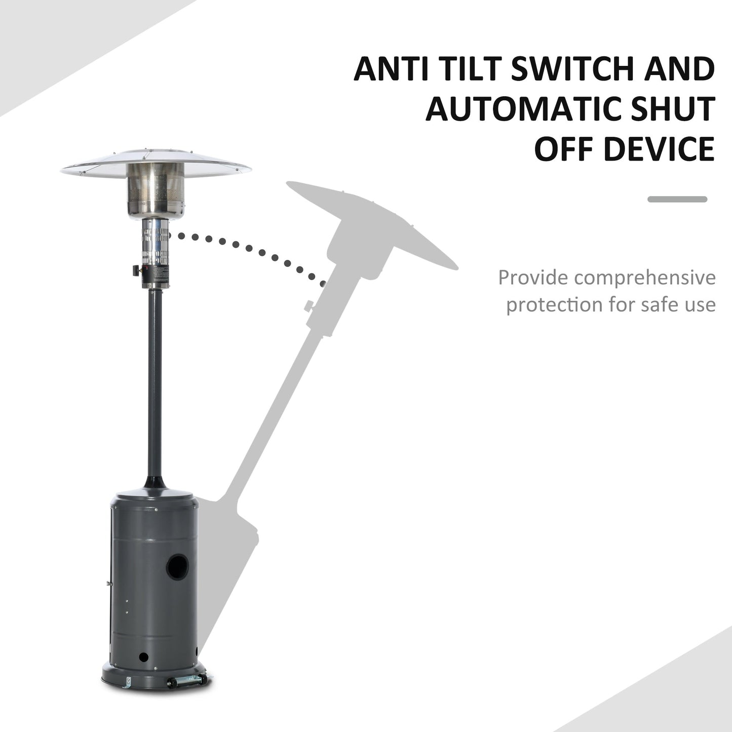 Outsunny 12.5KW Outdoor Gas Patio Heater with Wheels, Dust Cover, Regulator and Hose - Charcoal Grey