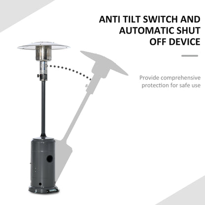 Outsunny 12.5KW Outdoor Gas Patio Heater with Wheels, Dust Cover, Regulator and Hose - Charcoal Grey